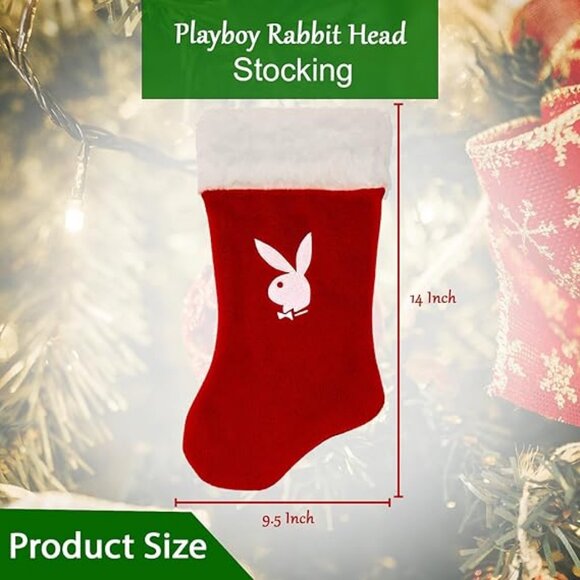 Playboy Rabbit Stocking in Iconic Rabbit Head Logo Design – Red - Picture 5 of 7